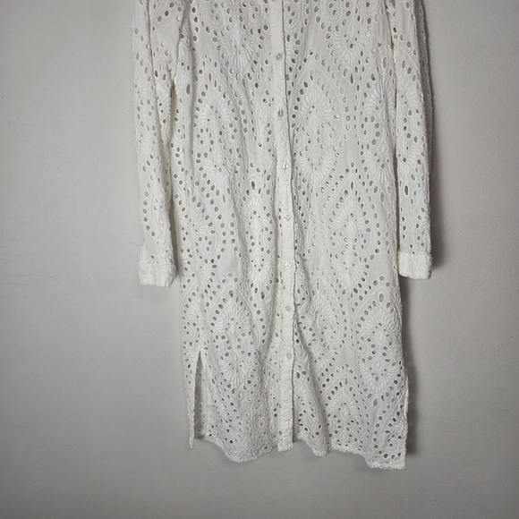 Part Two White Eyelet Broderie Anglaise Cotton Button Front Duster Dress - Picture 9 of 12